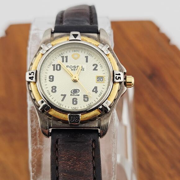 Fossil Two Tone Bezel Boyfriend Watch Brown Leather Brand Masculine AM-3136 - Picture 2 of 7